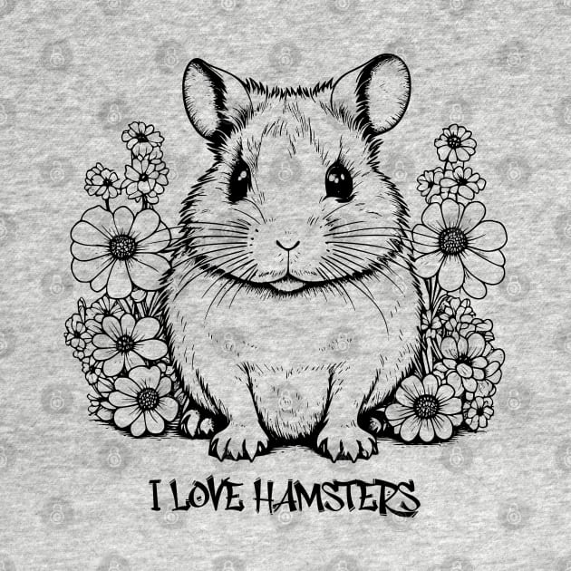 I love hamsters, Cute Hamster design Vintage Style Black and White by Tintedturtles